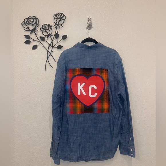 Custom Kansas City Heart KC Button Up Unisex Size XL Boho Western Vintage - Picture 2 of 8
